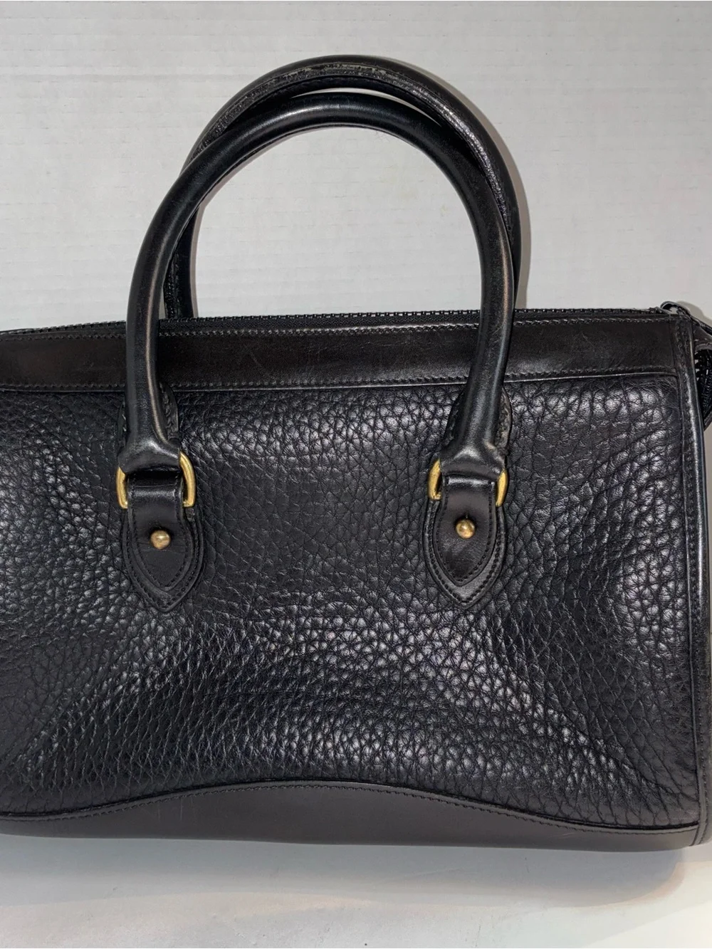 Vintage Dooney & Bourke Boston Black Pebbled Leather Satchel with Brass Hardware